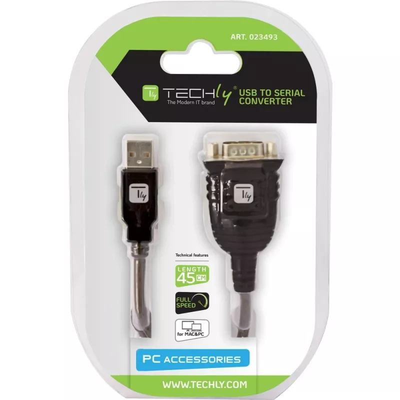 USB-zu-Seriell-Adapter Techly IDATA USB-SER-2T, USB-A Stecker auf DB-9 Stecker, 0,45 m, transparent weiß