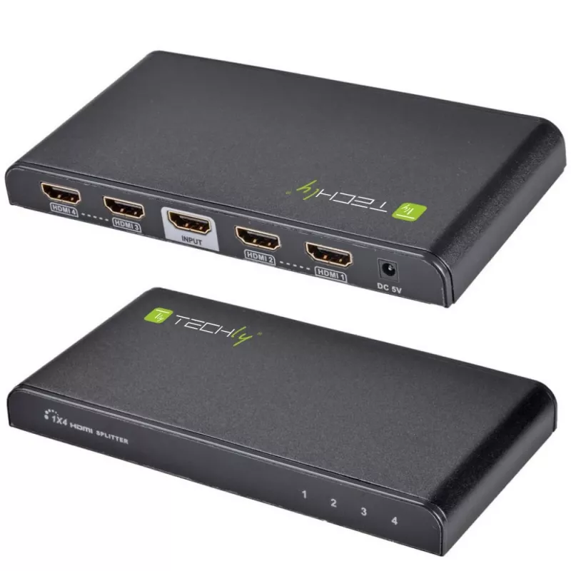 Techly Splitter HDMI 4-fach 4K*2K IDATA HDMI-4K4, HDMI, 4x HDMI, 1x HDMI F, 4096 x 2160 Pixel, Schwarz, 36 bit