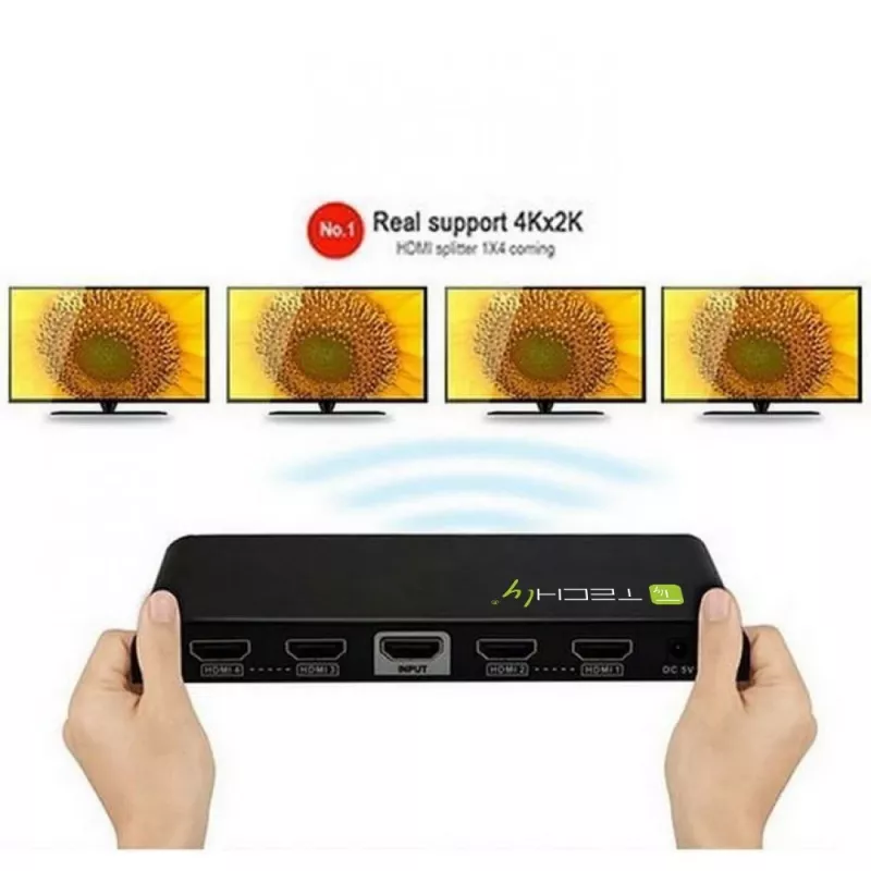 Techly Splitter HDMI 4-fach 4K*2K IDATA HDMI-4K4, HDMI, 4x HDMI, 1x HDMI F, 4096 x 2160 Pixel, Schwarz, 36 bit
