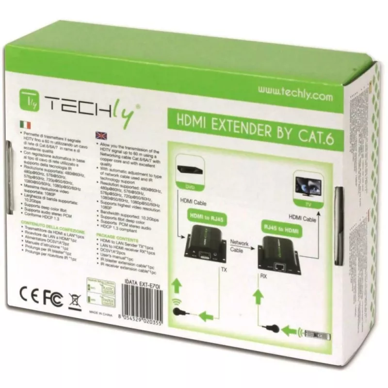 Techly Extender HDMI Full HD über Kabel Cat.5E / 6 / 6A / 7 max. 60 m Autoregulated IDATA EXT-E70I