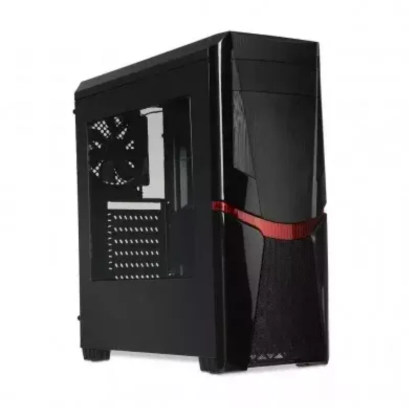 PC-Gehäuse IBOX ORCUS X14 Midi Tower Schwarz — ITX/ATX, Seitenfenster, rote Beleuchtung, 3×3,5-Zoll-Schächte, 2×2,5-Zoll-Schächte, 1×5,25-Zoll, USB 3.2 Gen1 Type-A