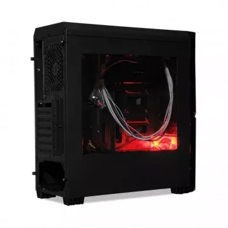 PC-Gehäuse IBOX ORCUS X14 Midi Tower Schwarz — ITX/ATX, Seitenfenster, rote Beleuchtung, 3×3,5-Zoll-Schächte, 2×2,5-Zoll-Schächte, 1×5,25-Zoll, USB 3.2 Gen1 Type-A