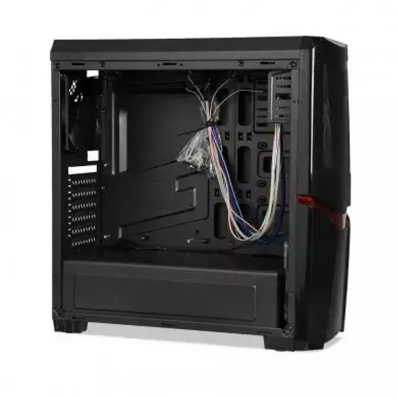 PC-Gehäuse IBOX ORCUS X14 Midi Tower Schwarz — ITX/ATX, Seitenfenster, rote Beleuchtung, 3×3,5-Zoll-Schächte, 2×2,5-Zoll-Schächte, 1×5,25-Zoll, USB 3.2 Gen1 Type-A