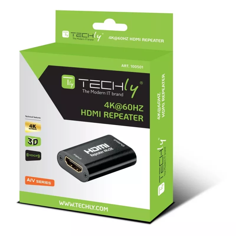 AV-Repeater TECHLY IDATA-HDMI2-RIP4KT — HDMI 2.0, HDCP 2.2, 4096×2160, maximale Distanz 40 m, schwarz