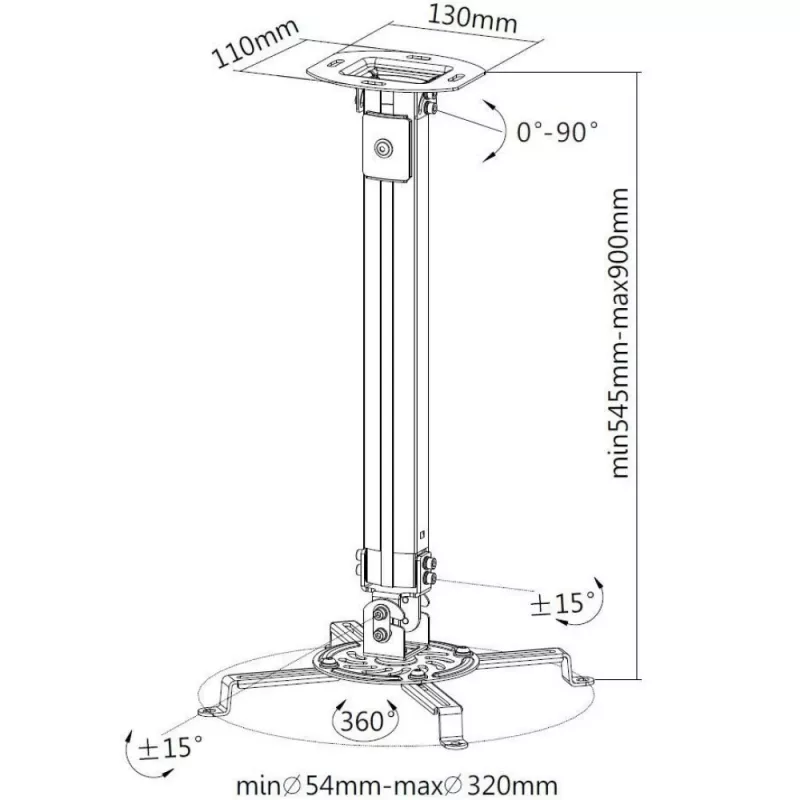 Techly Projektor-Deckenhalterung Verlängerung 545-900 mm Silber ICA-PM 18M