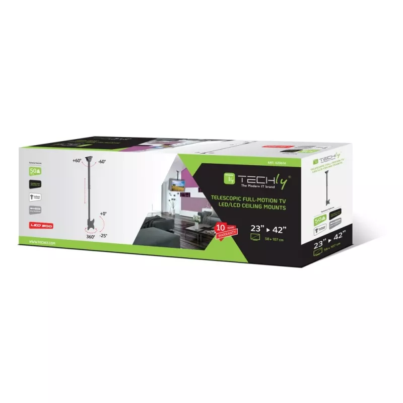 Techly Teleskop-Deckenhalterung bis 1,6 m LED TV LCD 23-42 Zoll ICA-CPLB 922L