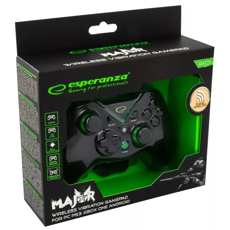 Kabelloses Gamepad ESPERANZA EGG112K 2,4 GHz für PC und PS3, USB-Empfänger, schwarz, 12 Tasten, analoge Sticks
