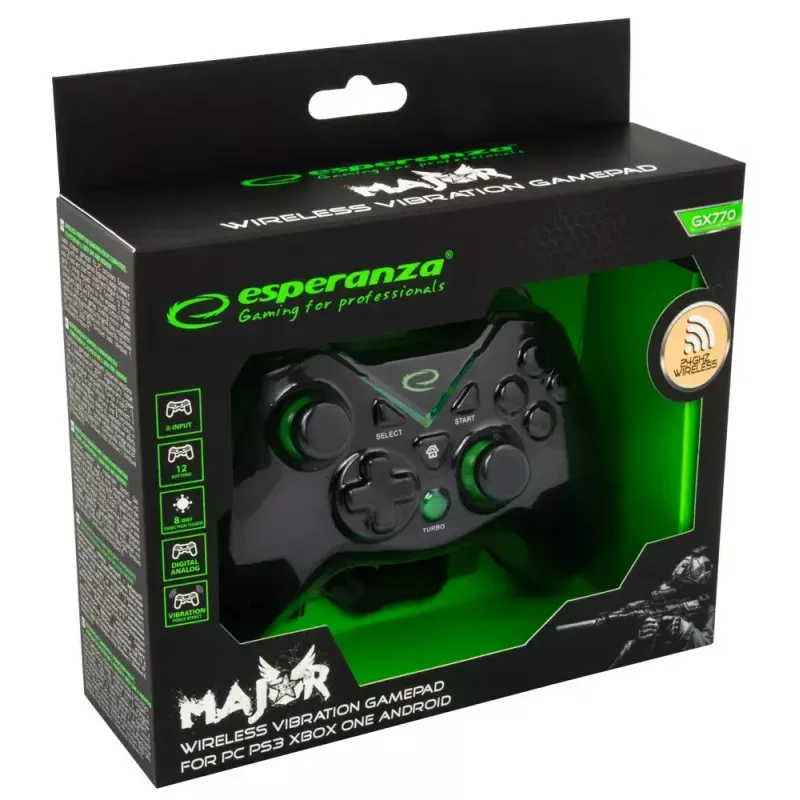 Kabelloses Gamepad ESPERANZA EGG112K 2,4 GHz für PC und PS3, USB-Empfänger, schwarz, 12 Tasten, analoge Sticks