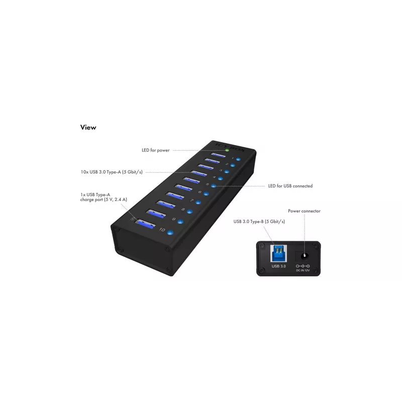 ICY BOX IB-AC6110 USB 3.2 Gen 1 (3.1 Gen 1) Type-B 5000 Mbit/s Schwarz