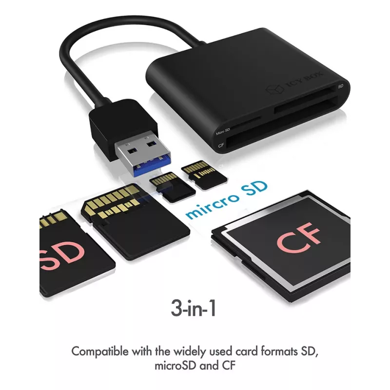 ICY BOX IB-CR301-U3 Kartenleser USB 3.2 Gen 1 (3.1 Gen 1) Schwarz