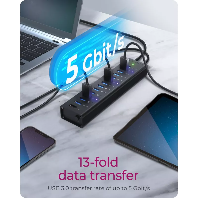 ICY BOX IB-AC6113 USB 3.2 Gen 1 (3.1 Gen 1) Type-B 5000 Mbit/s Schwarz
