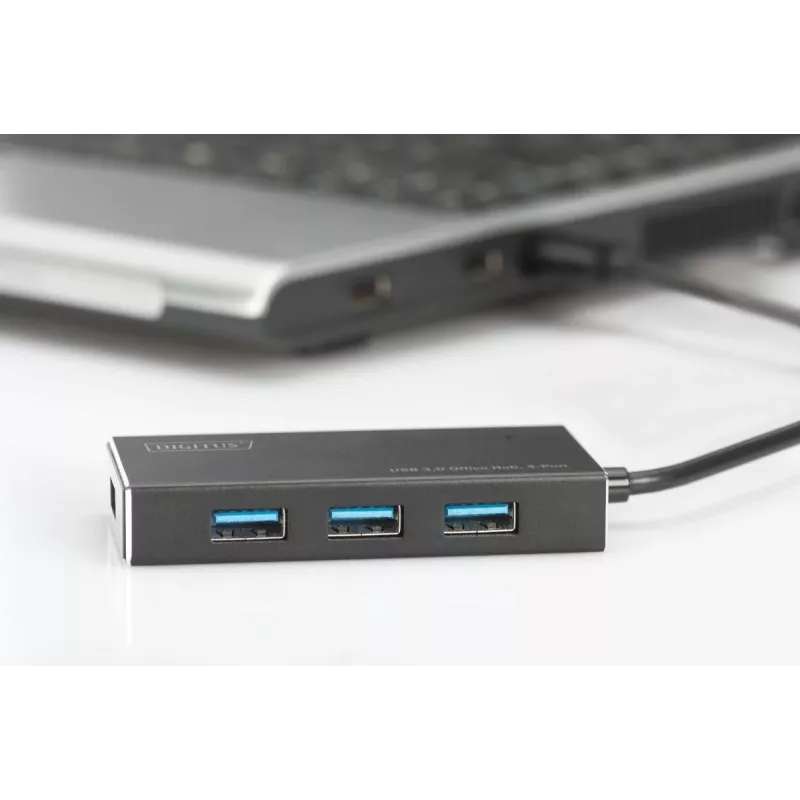 DIGITUS USB 3.0 Hub, 4-fach inkl. 5V/2A Netzteil Aluminiumgehäuse
