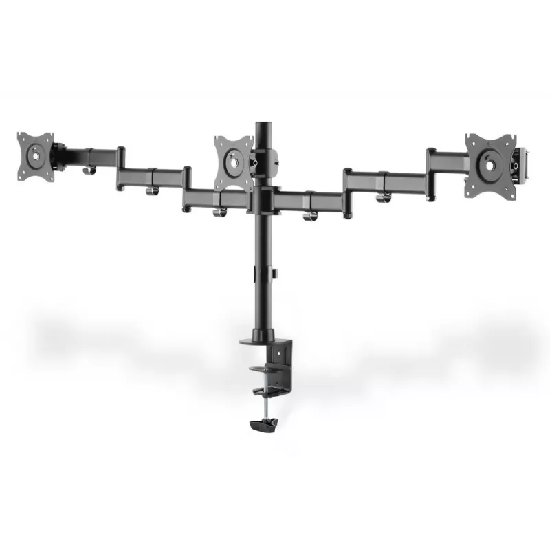 DIGITUS Triple Monitor Desk clamp mount, Schwarz 90degree Swivel,45degree Tilt,rotate 360degree,15-27in TFT, max load 3x8Kg,VESA max100x100
