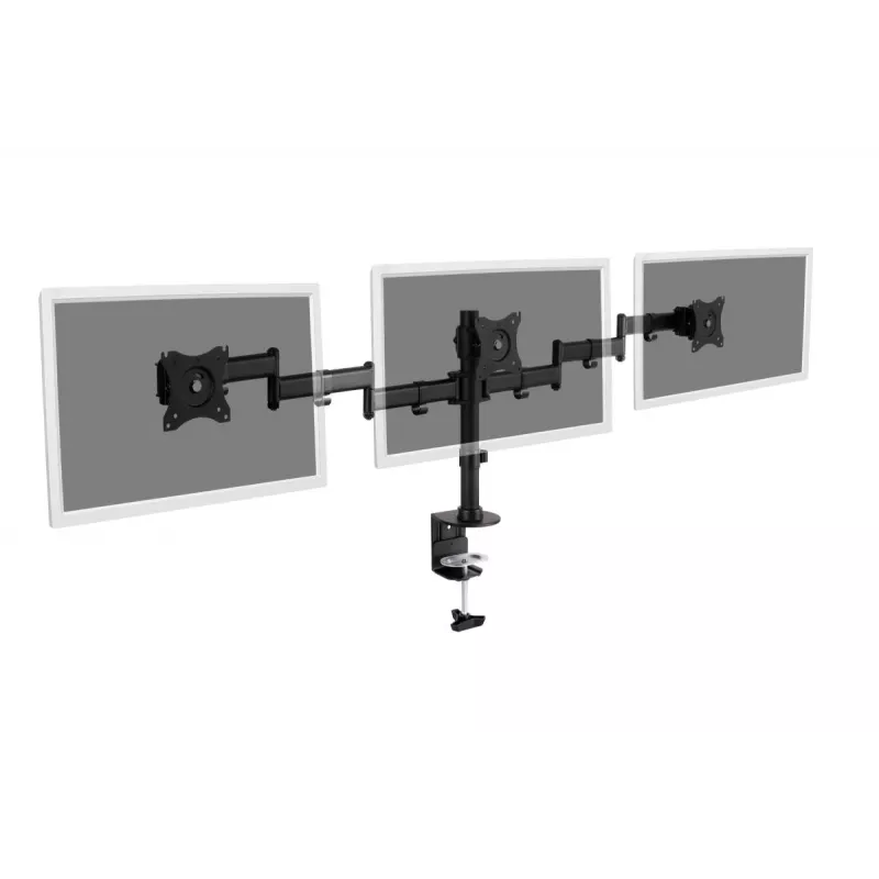 DIGITUS Triple Monitor Desk clamp mount, Schwarz 90degree Swivel,45degree Tilt,rotate 360degree,15-27in TFT, max load 3x8Kg,VESA max100x100