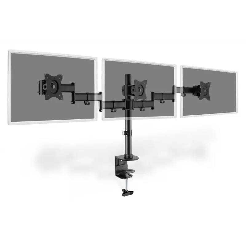 DIGITUS Triple Monitor Desk clamp mount, Schwarz 90degree Swivel,45degree Tilt,rotate 360degree,15-27in TFT, max load 3x8Kg,VESA max100x100