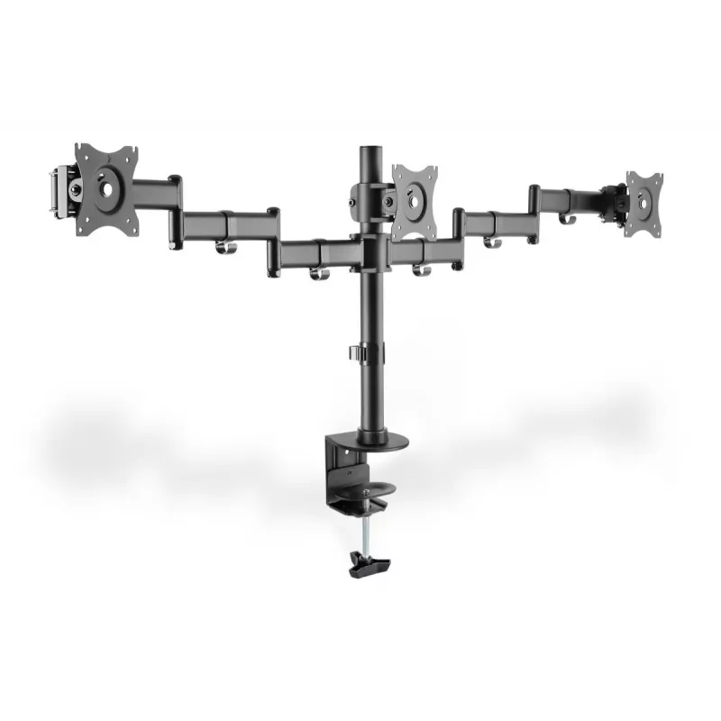 DIGITUS Triple Monitor Desk clamp mount, Schwarz 90degree Swivel,45degree Tilt,rotate 360degree,15-27in TFT, max load 3x8Kg,VESA max100x100