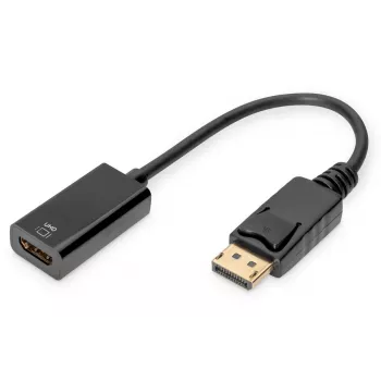 DIGITUS ASSMANN DisplayPort-Adapterkabel, DP - HDMI Typ A M/F, 20 cm mit Verriegelung, HDMI Ver. 2.0, aktiv, CE, gold, schwarz