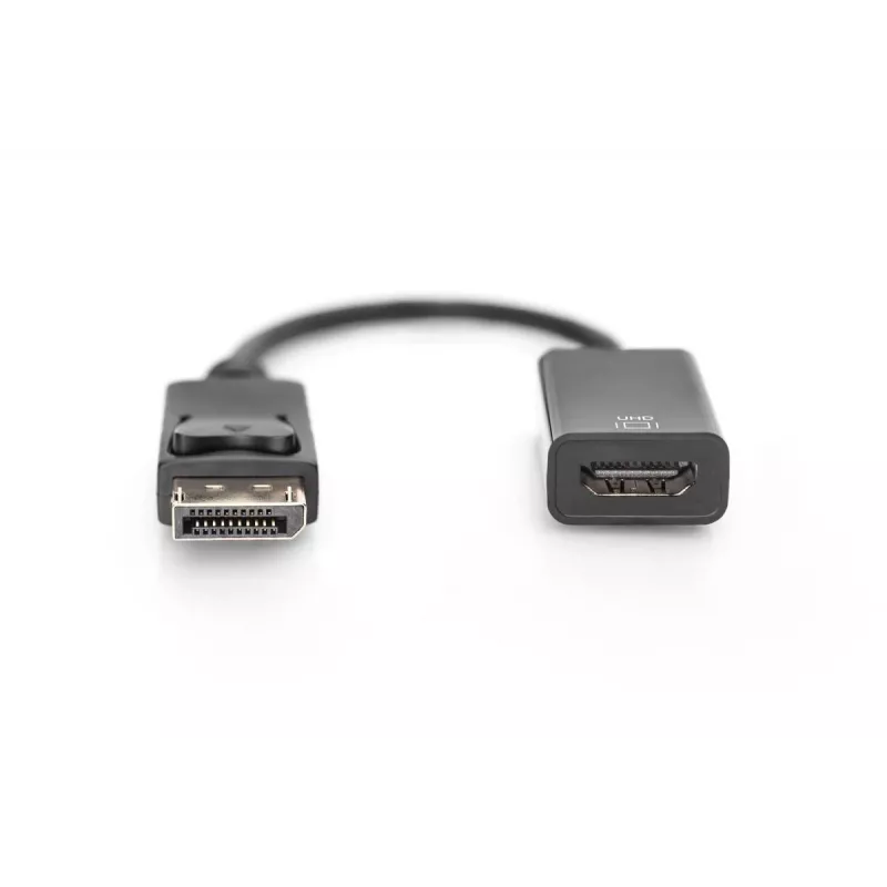 DIGITUS ASSMANN DisplayPort-Adapterkabel, DP - HDMI Typ A M/F, 20 cm mit Verriegelung, HDMI Ver. 2.0, aktiv, CE, gold, schwarz