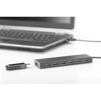 DIGITUS USB 3.0 Hub, 7-Port inkl. 5V/3,5A Netzteil, Aluminiumgehäuse