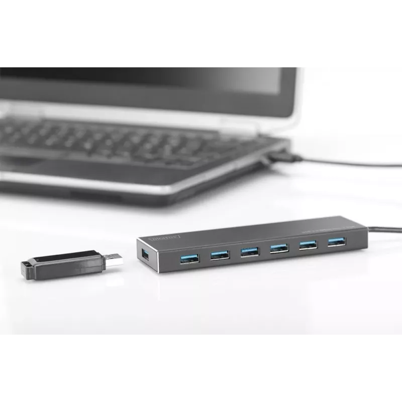DIGITUS USB 3.0 Hub, 7-Port inkl. 5V/3,5A Netzteil, Aluminiumgehäuse
