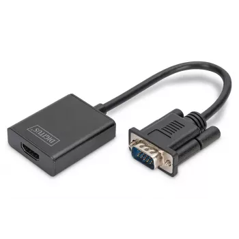 DIGITUS VGA zu HDMI Konverter + Audio (3,5mm) Full HD (1080p), Kabeltyp 15cm schwarz