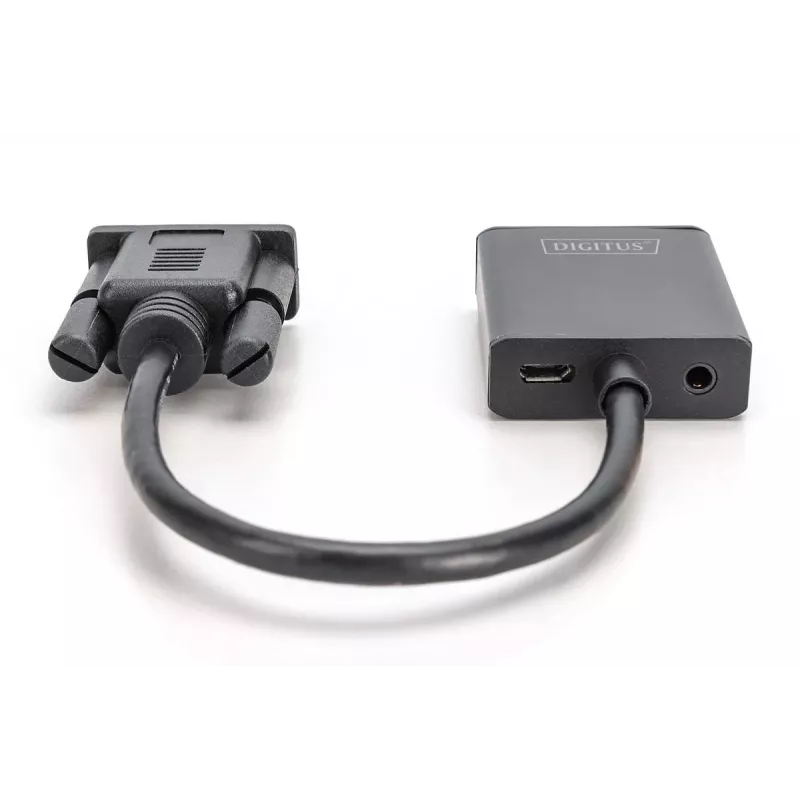 DIGITUS VGA zu HDMI Konverter + Audio (3,5mm) Full HD (1080p), Kabeltyp 15cm schwarz