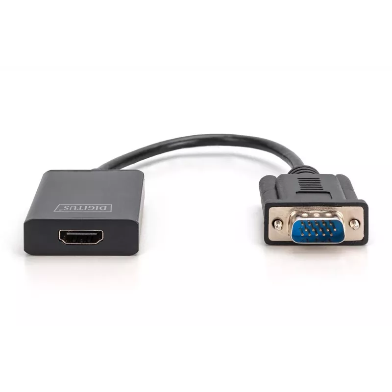 DIGITUS VGA zu HDMI Konverter + Audio (3,5mm) Full HD (1080p), Kabeltyp 15cm schwarz