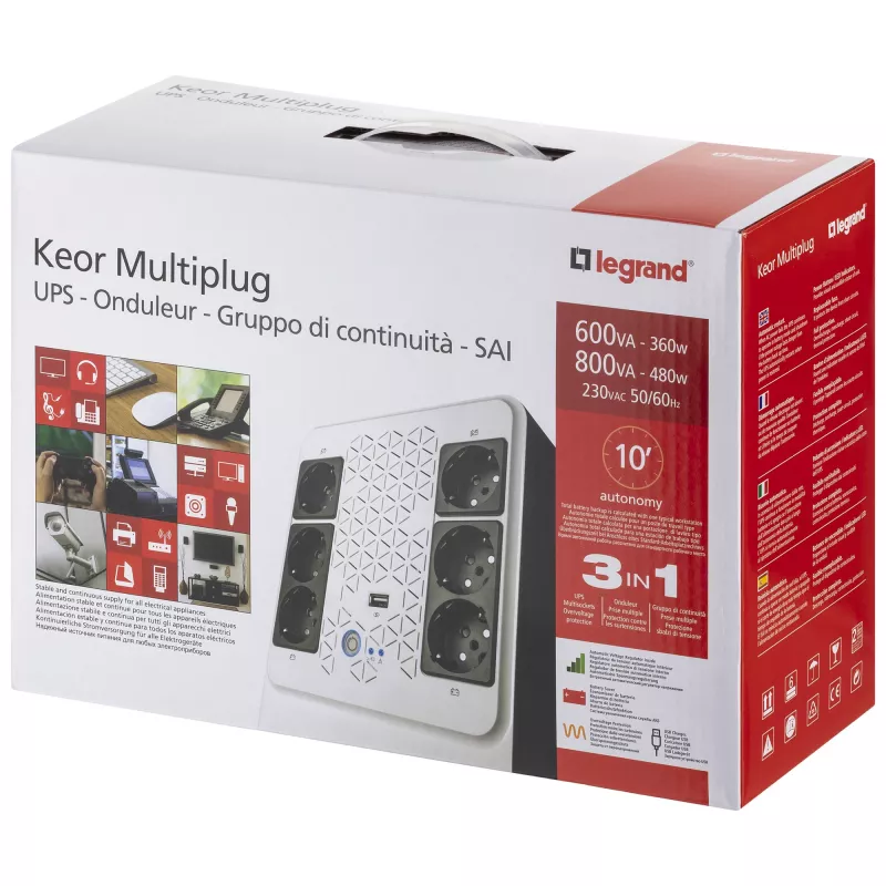 Legrand Keor ASI MULTIPLUG 800 FR USV (Unterbrechungsfreie Stromversorgung) Line-Interactive 0,8 kVA 480 W 6 AC-Steckdosen
