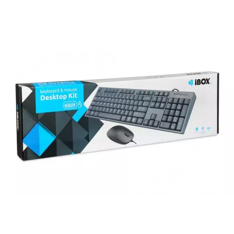 Kabelgebundenes Tastatur-Maus-Set IBOX IKMS606 — Full-Size-QWERTY-UK-Englisch-Tastatur, USB, schwarz, Maus 800 DPI