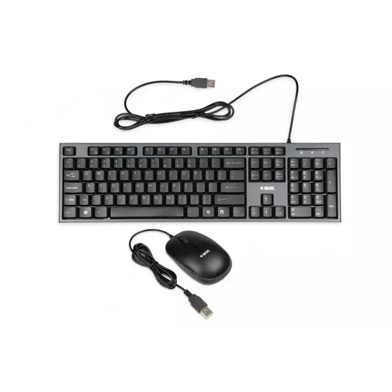 Kabelgebundenes Tastatur-Maus-Set IBOX IKMS606 — Full-Size-QWERTY-UK-Englisch-Tastatur, USB, schwarz, Maus 800 DPI