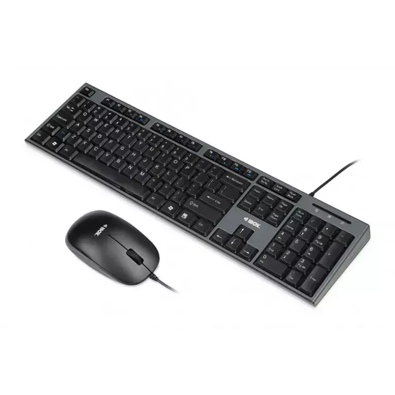 Kabelgebundenes Tastatur-Maus-Set IBOX IKMS606 — Full-Size-QWERTY-UK-Englisch-Tastatur, USB, schwarz, Maus 800 DPI