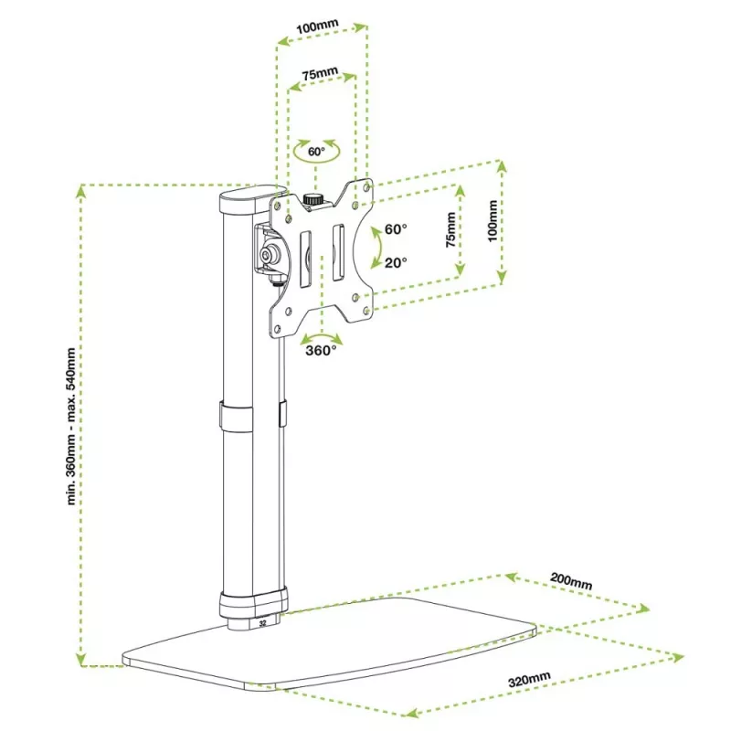 Techly ICA-LCD 260 Monitorhalterung / Ständer 68,6 cm (27 Zoll) Schreibtisch Weiß