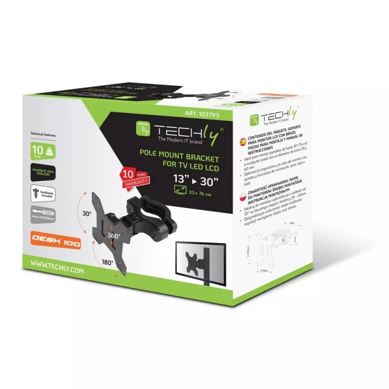 Techly ICALCD100BK Tischhalterung Schwarz