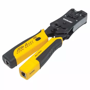 Intellinet Universal Modular Plug Crimping Tool and Kabel Tester, 2-in-1 Crimper and Kabel Tester: Cuts, Strips, Terminates and Tests, RJ45/RJ11/RJ12/RJ22