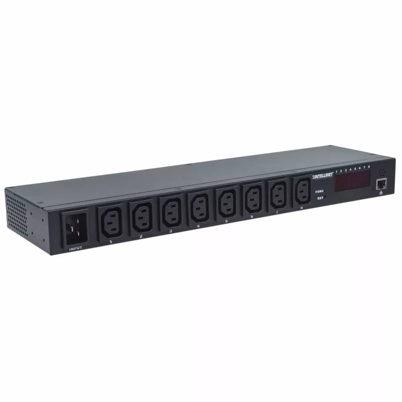 Intellinet 19 inch Intelligente 8-Port-PDU, 19 inch Rack-montierbare C13 Intelligente Stromverteilereinheit; überwacht Leistung, Temperatur und Luftfeuchtigkeit