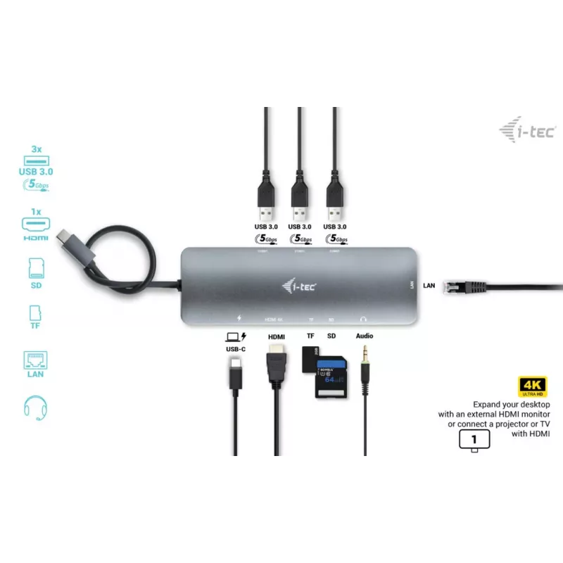 Docking Station i-tec Metal USB-C Nano Docking Station 4K HDMI LAN Power Delivery 100 W