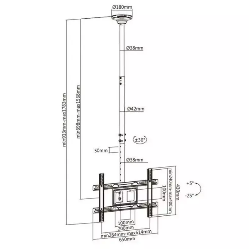 Deckenhalterung MACLEAN MC-803 für LED/LCD-Monitore 23–100 Zoll bis 50 kg VESA 600×400