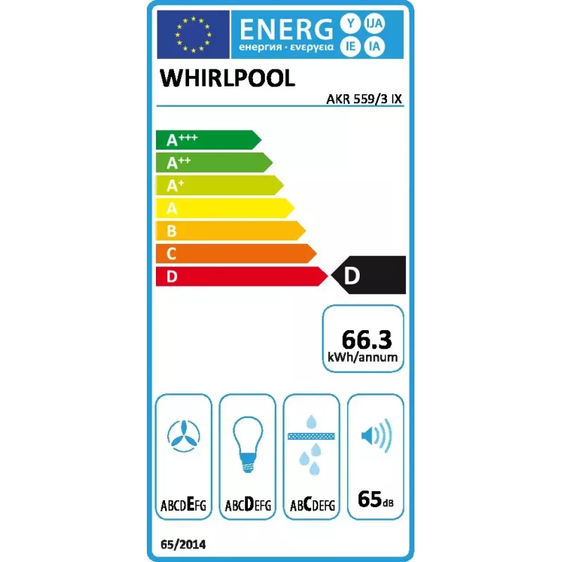 Wandhaube Whirlpool AKR 559/3 IX, Aluminiumfilter, Geräuschpegel: 65 dB