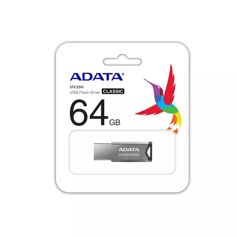 CompactFlash USB-Stick ADATA UV250 64 GB, silber, 45,4×14,9×5,35 mm, 5,6 g