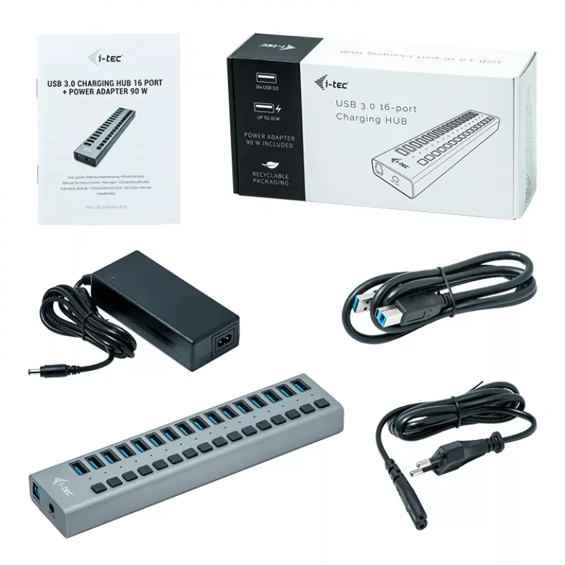 i-tec USB 3.0 Lade-HUB 16 Port + Netzteil 90 W