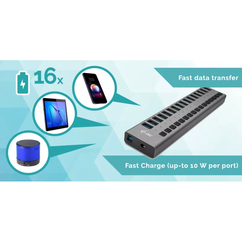 i-tec USB 3.0 Lade-HUB 16 Port + Netzteil 90 W