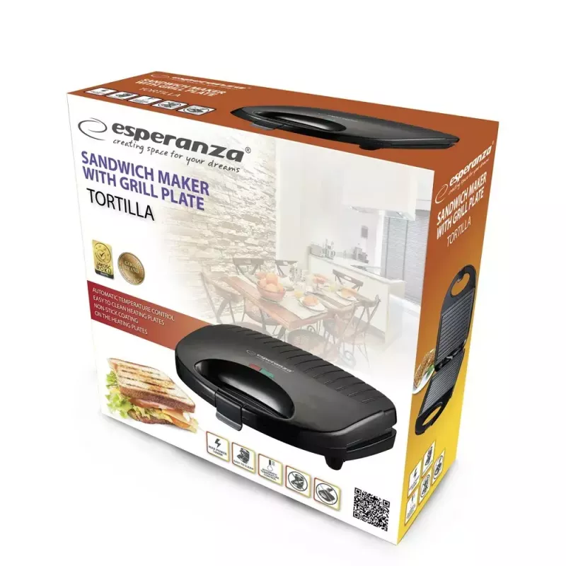 Elektrischer Tortilla-Maker ESPERANZA EKT009 1000W, antihaftbeschichtete Platten, 2 Tortillas, schwarz