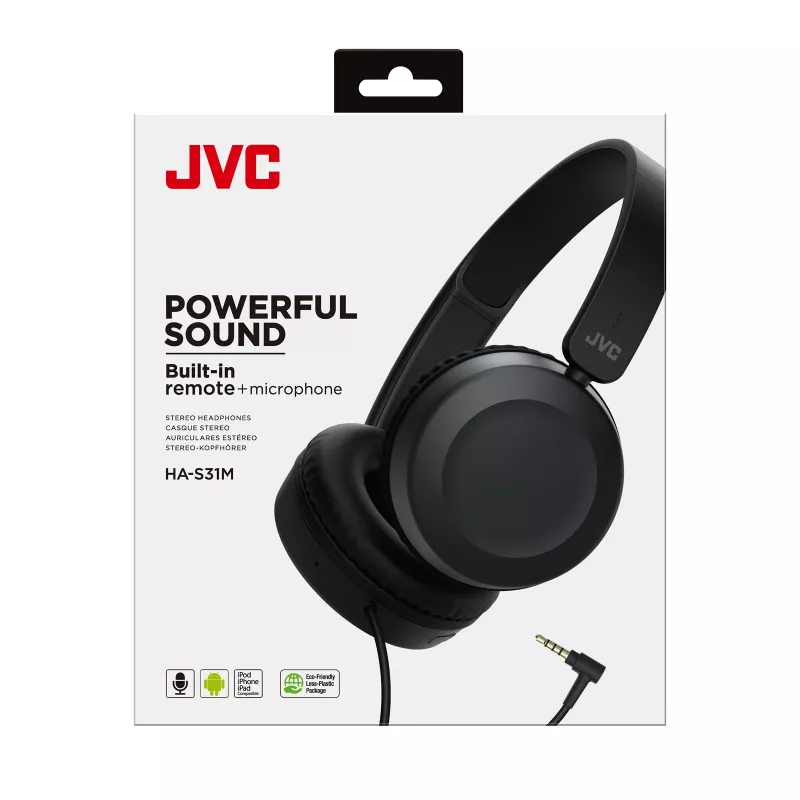 JVC Powerful Sound Wired On Ear Schwarz, Kabelgebunden, 10 - 26000 Hz, Anrufe/Musik, 140 g, Headset, Schwarz