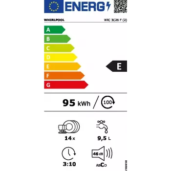 Teilintegrierter Geschirrspüler WHIRLPOOL WIC 3C26 F — 60 cm, 14 Maßgedecke, 46 dB, Energieklasse E