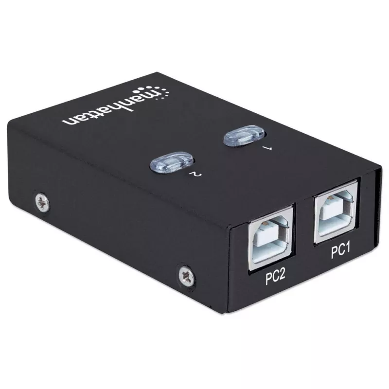 USB-Sharing-Switch MANHATTAN 162005, USB 2.0 Typ-B, 2 Anschlüsse, 480 Mbit/s, 1,5 m Kabel, weiß