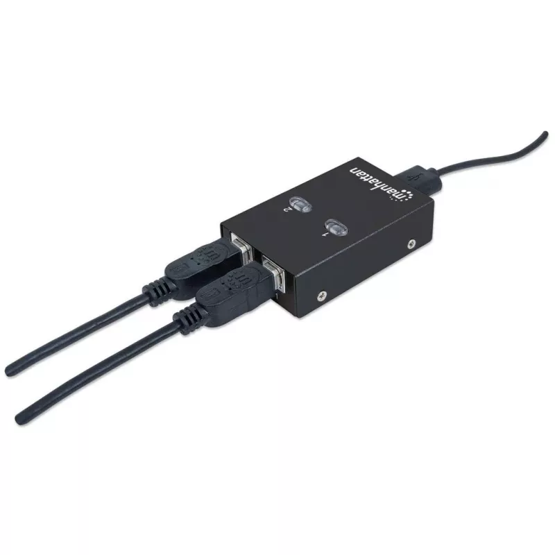 USB-Sharing-Switch MANHATTAN 162005, USB 2.0 Typ-B, 2 Anschlüsse, 480 Mbit/s, 1,5 m Kabel, weiß