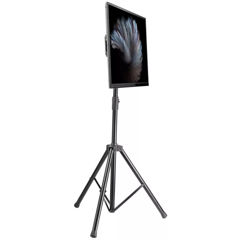 Manhattan Tripod Bodenständer für TV & Monitore, Standmontage, Für Bildschirme: 37 Zoll bis 65 Zoll, VESA-Kompatibilität: alles zwischen 200x200 bis 600x400mm - überprüfen Sie die Abmessungen der vier Befestigungslöcher auf der Rückseite des Bildschirms, um sicherzustellen, dass es passt, Max 35kg, Schwarz, LFD, Halterung
