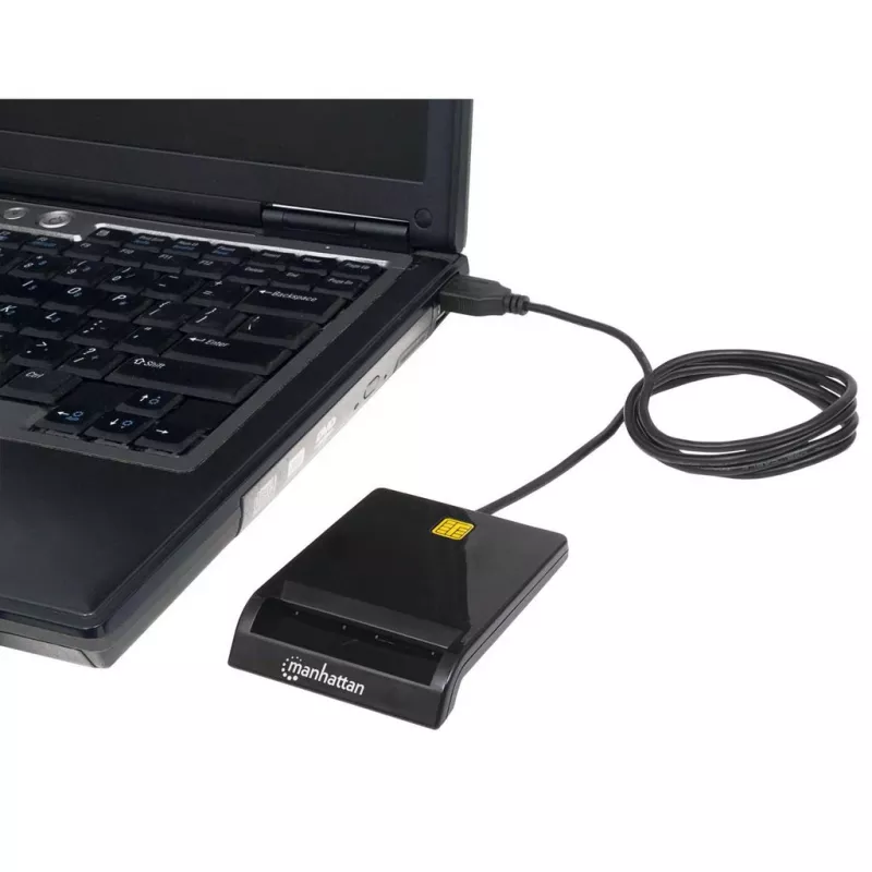 Kontakt-Chipkartenleser MANHATTAN 102049 — USB 2.0, Kabel 1,05 m, Schwarz, ABS-Gehäuse