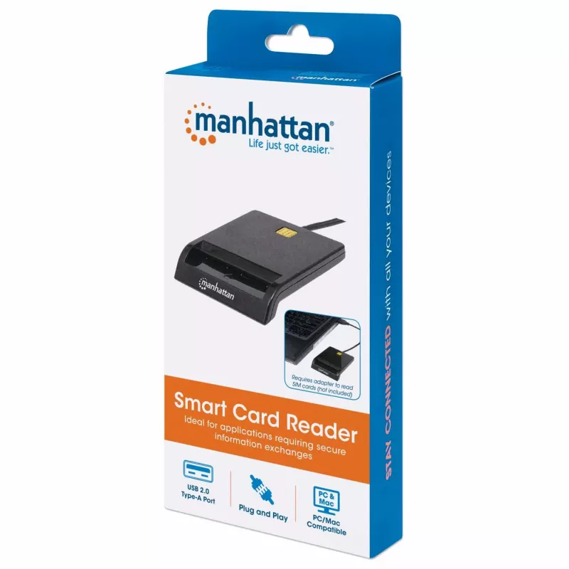 Kontakt-Chipkartenleser MANHATTAN 102049 — USB 2.0, Kabel 1,05 m, Schwarz, ABS-Gehäuse
