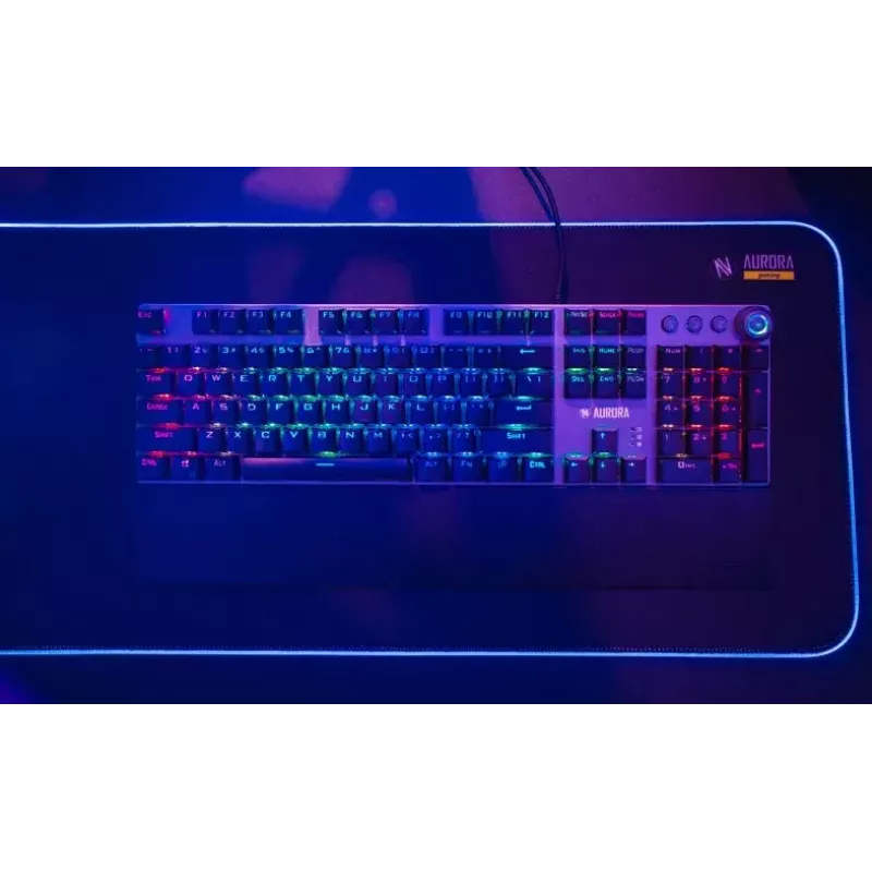 Kabelgebundene mechanische Gaming-Tastatur IBOX AURORA K-4 — QWERTY, 108 Tasten, einstellbare LED-Hintergrundbeleuchtung, wasserdicht, USB, 1,6 m Kabel